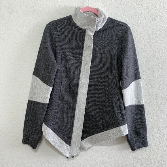 Puma NWT Womens M Gray Long Lifestyle Asymmetrical Herringbone Full Zip Jacket - Picture 1 of 16